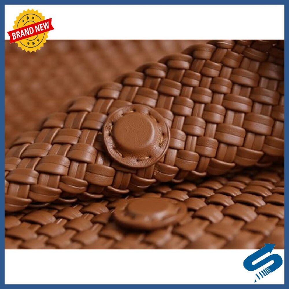 Large Vegan Leather Woven Tote Bag for Women Travel Beach Handbag - Picture 5 of 7